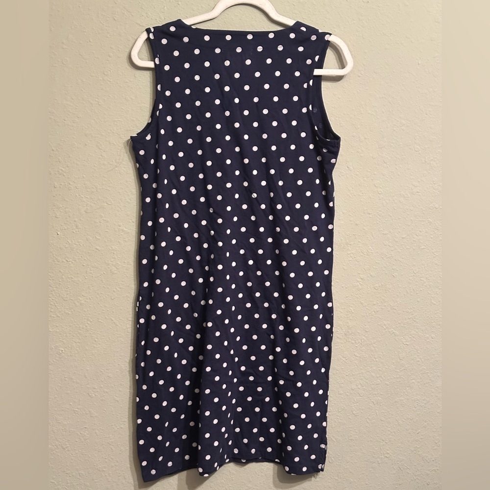 Orvis Blue and White Cotton Jersey V-Neck Sleeveless Dress - Picture 4 of 12